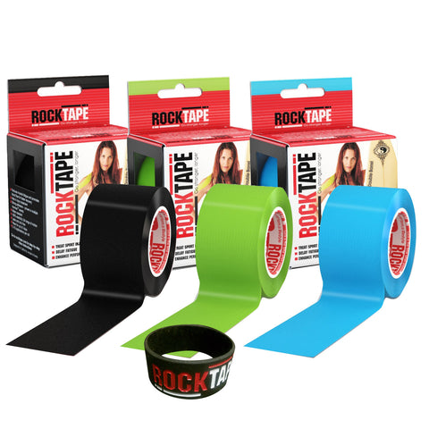 3 Roll Combo Pack Kinesiology Tape H2O Black/H2O Blue/H2O Lime Green