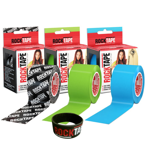 3 Roll Combo Pack Kinesiology Tape H2O Black Logo/H2O Blue/H2O Lime Green