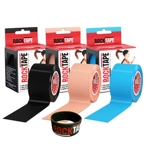 3 Roll Combo Pack Kinesiology Tape Black/Beige/Electric Blue