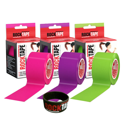 3 Roll Combo Pack Kinesiology Tape Pink/Purple/Lime Green