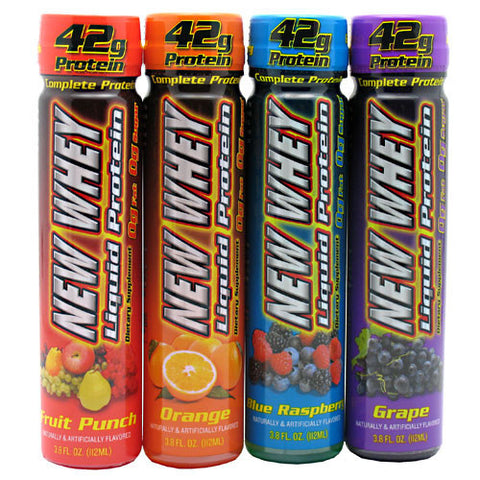 New Whey Liquid Protein, Variety: Fruit Punch, Grape, Blue Raspberry, Orange.