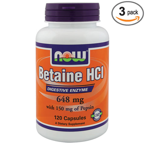 Betaine HCl 648 mg - 120 Caps (Pack of 3)